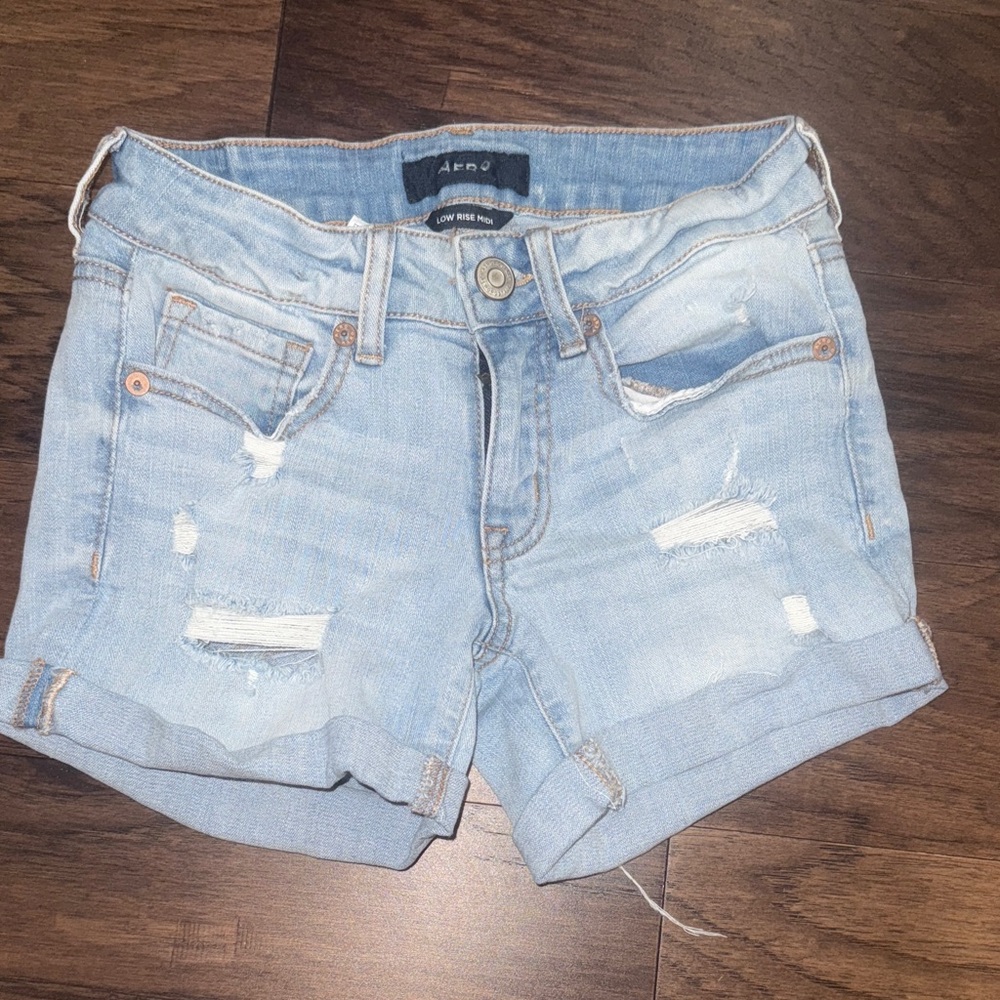 Aeropostale Light Wash Ripped Jean Shorts